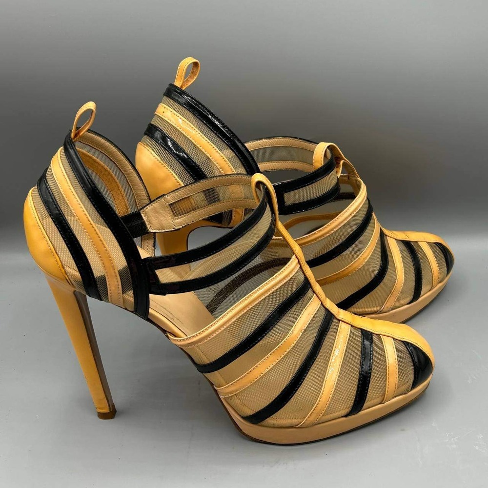 Versus Versace Platform Heels Yellow Black Mesh Patent Leather Strappy Size 41